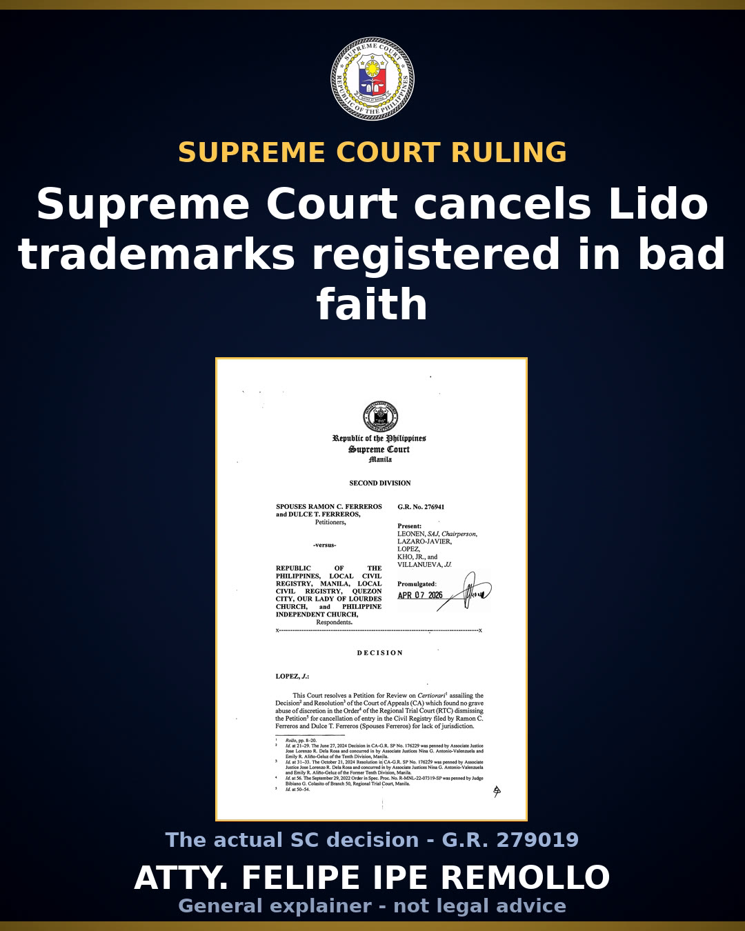 SC cancels Panciteria Lido trademarks, backs King heirs' claim