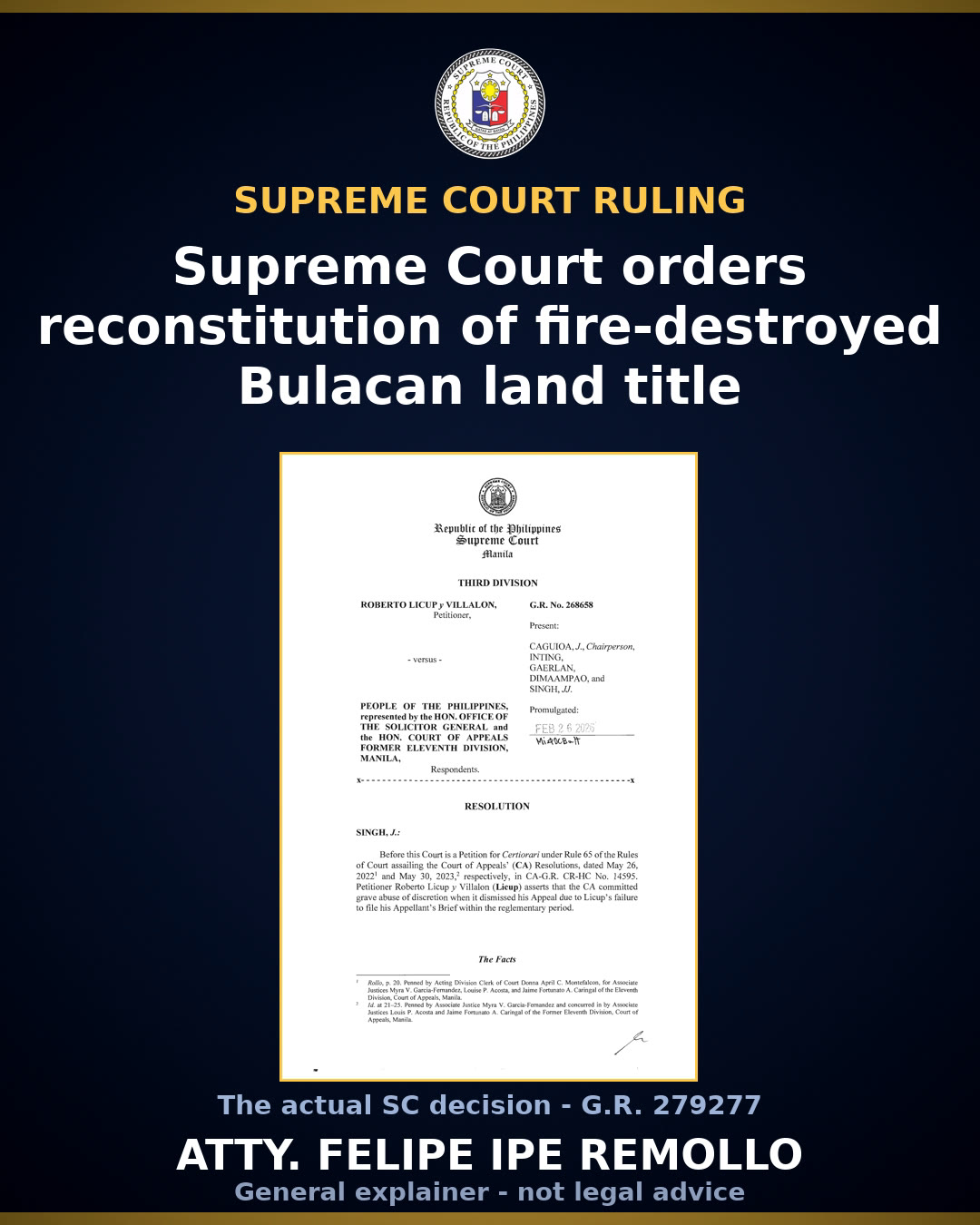 SC reinstates order to reconstitute lost Bulacan land title
