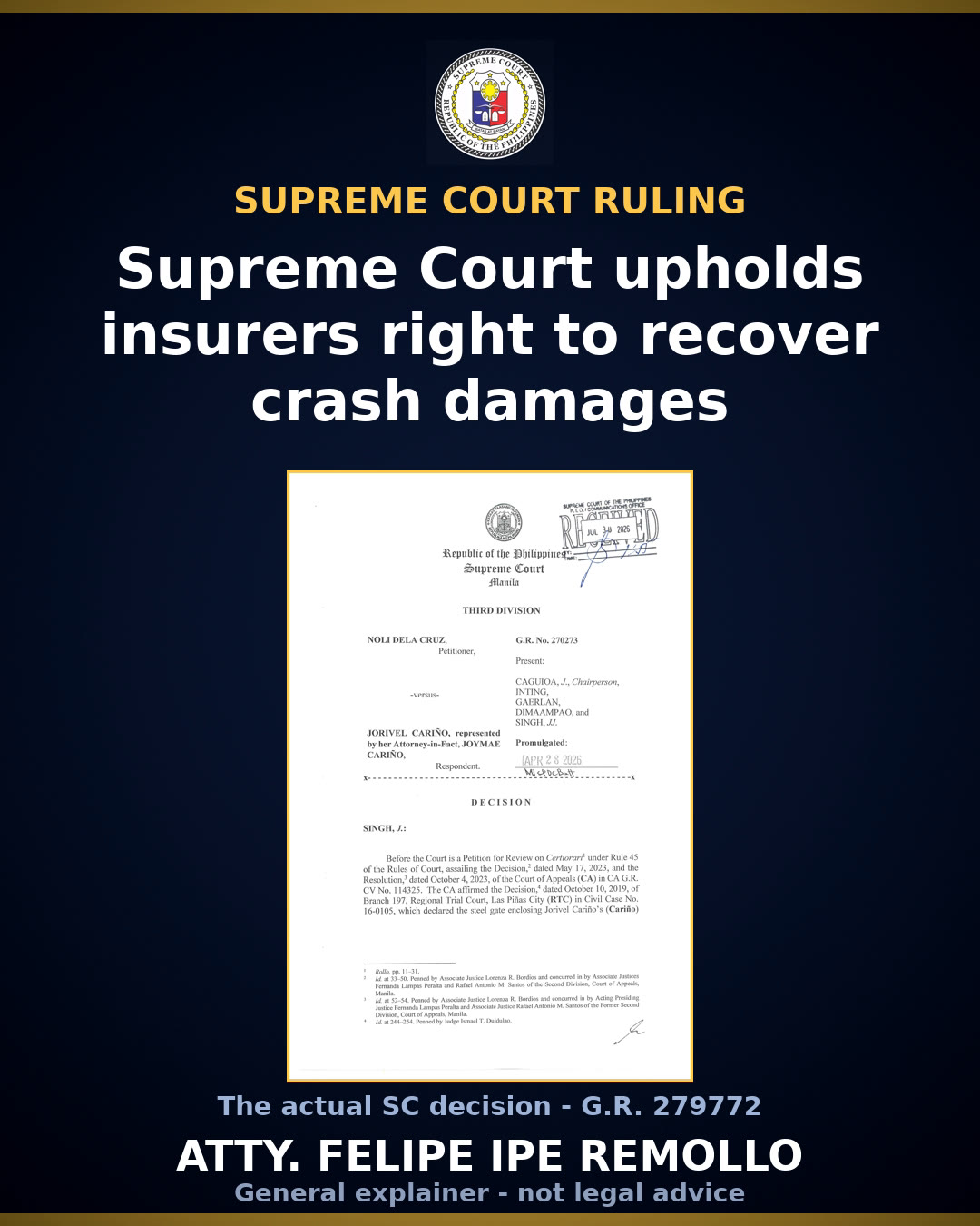 SC Denies Drivers' Appeal, Upholds Insurer's Claim in La Union Crash