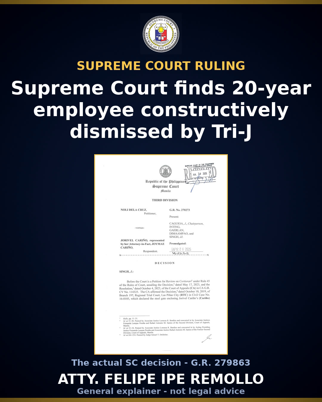 SC rules Tri-J worker illegally dismissed, orders backwages, damages