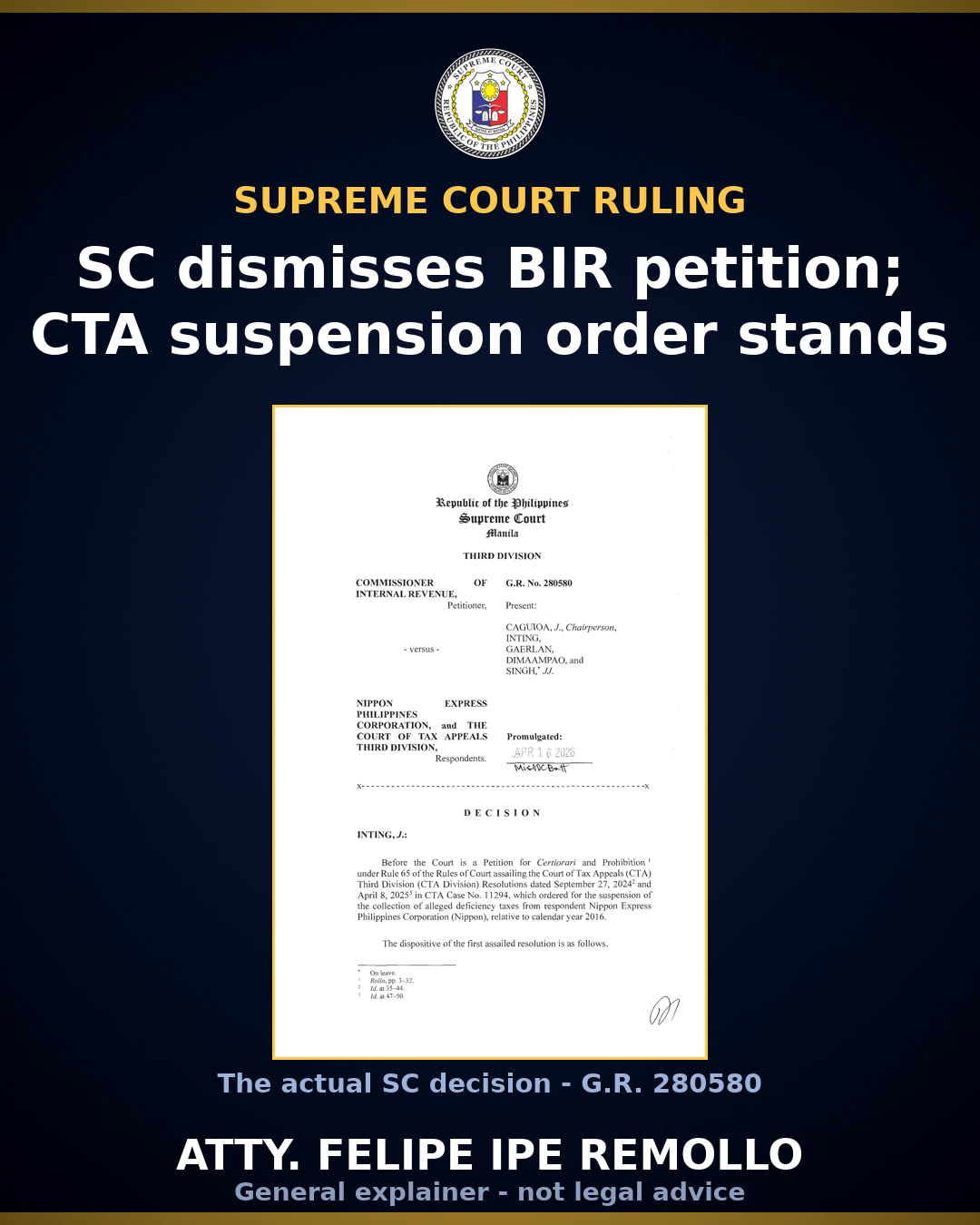 SC dismisses BIR tax petition filed without OSG's authority