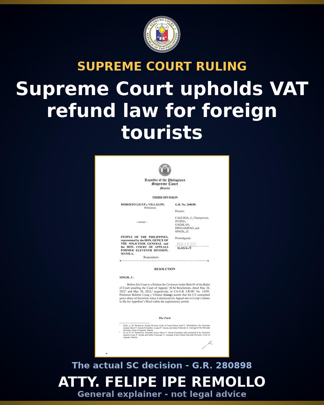 SC concurrence backs VAT refund law for foreign tourists as valid