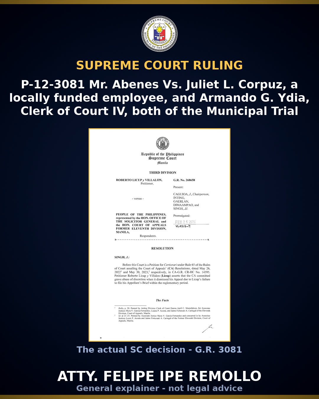 SC dismisses case vs. dead court clerk, orders contempt proceedings vs. locally-funded employee who pocketed marriage registration fees