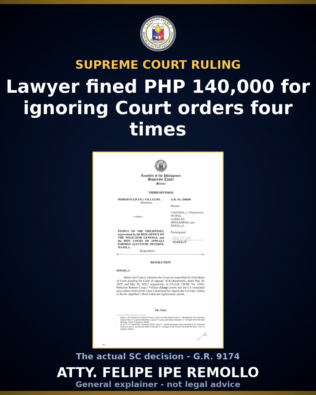 SC dismisses estafa-neglect complaint against lawyer but fines him PHP 140,000 for ignoring court orders