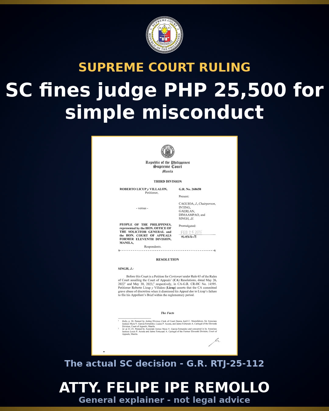SC fines Pangasinan judge for simple misconduct over delayed decision copies
