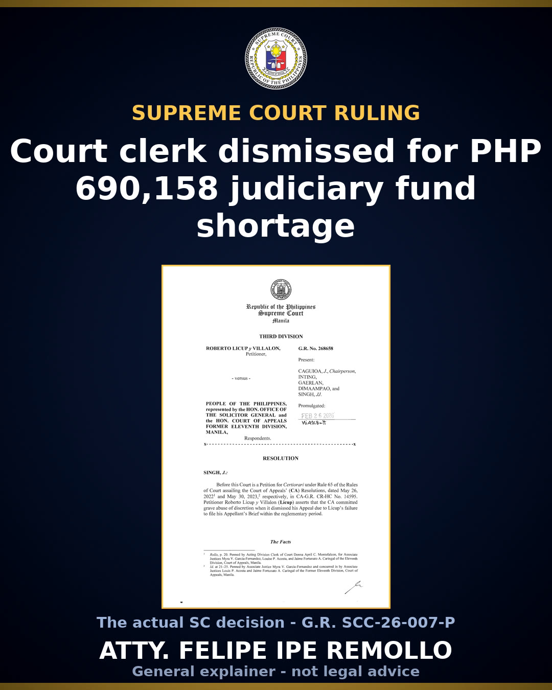 SC dismisses Shari'ah court clerk over PHP 690K fund shortage