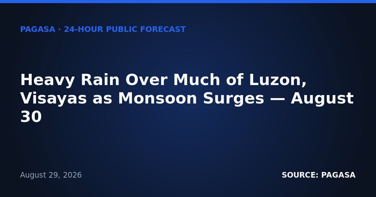 Heavy Rain Over Much of Luzon, Visayas as Monsoon Surges — August 30