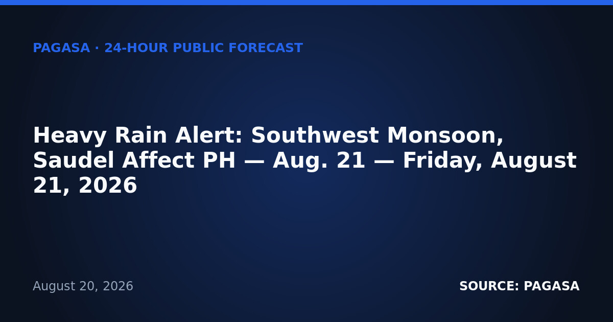 Heavy Rain Alert: Southwest Monsoon, Saudel Affect PH — Aug. 21 — Friday, August 21, 2026