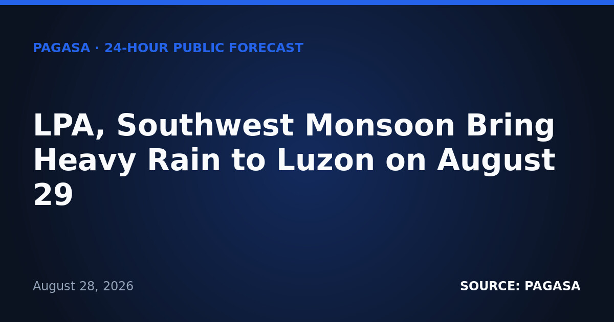 LPA, Southwest Monsoon Bring Heavy Rain to Luzon on August 29
